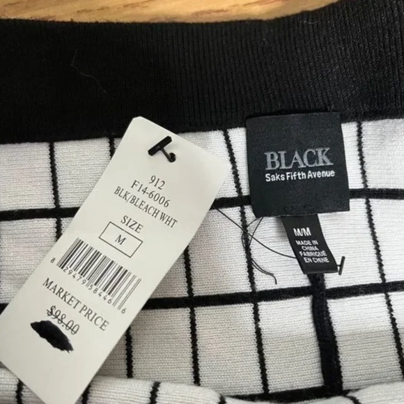 Saks Fifth Avenue Black Label Knit Skirt Plaid Academia Black Cream High waist M - Picture 10 of 10